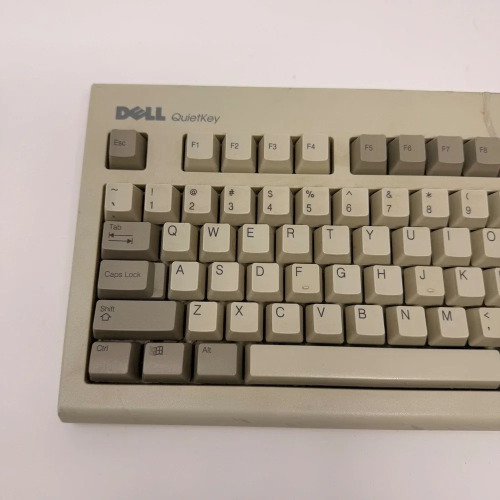 Vtg Dell QuietKey RT7D5JTW Keyboard PS/2 Mechanical Grey/Beige Clicky Untested